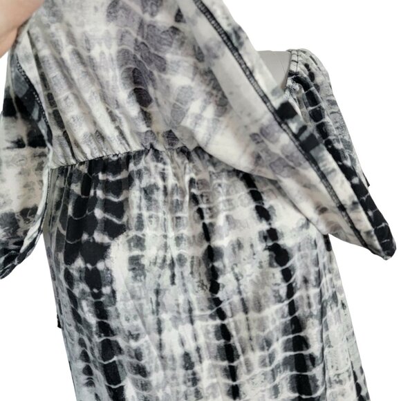 Tiered Knee Length Dress Women XL 14 Black White Scoop Neck Short Sleeve 16 Fall - Picture 6 of 12